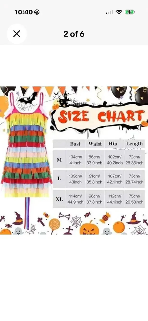 Womens XL Rainbow Fringe Piñata Halloween Costume Dress Headpiece Leg Warmer Set